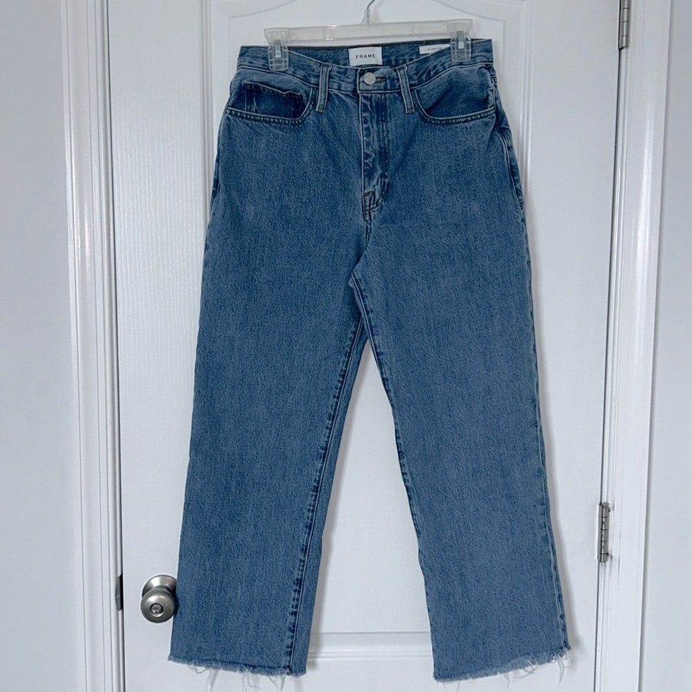 FRAME‎ Le Jane Crop Meadow Medium Blue Wash LJNCRA727 100% Cotton Sz. 28